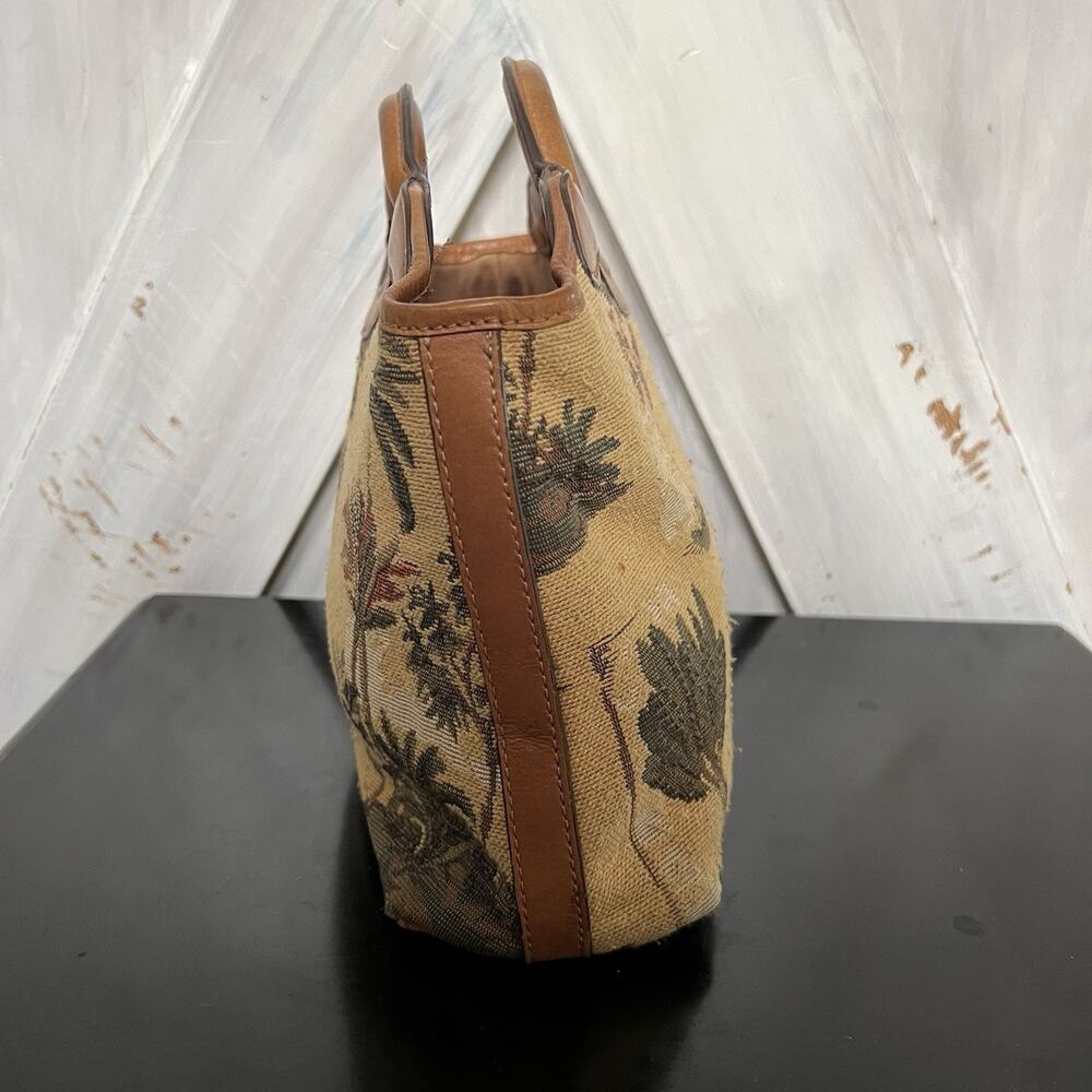 Tommy Bahama Vintage Tapestry Clutch Bag Wooden Handles Palm Print Leather Trim - Picture 2 of 14